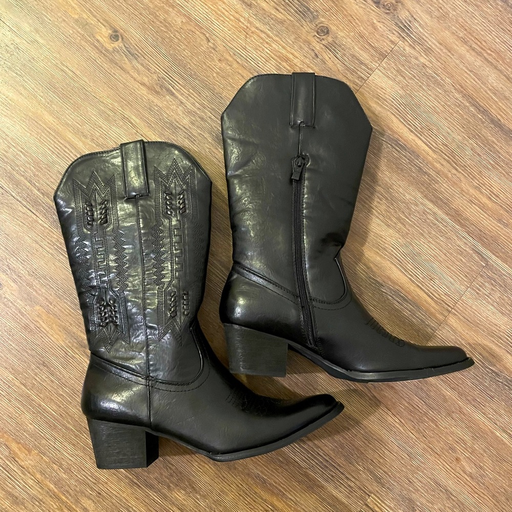 Black Cowboy Boots, Never Worn!